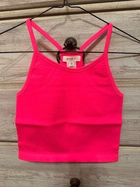 Better Be Hot Pink Ribbed Cropped Tank with Double Straps NWT M